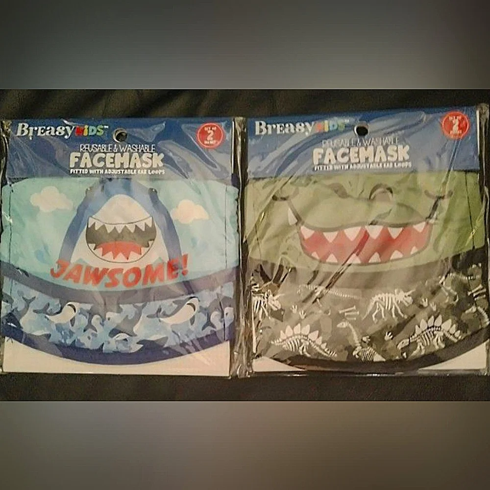 4 x New Fun Kid's Shark & Dinosaur Face Masks